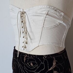 Fashion Nova White Bustier Denim Crop Top Size Medium